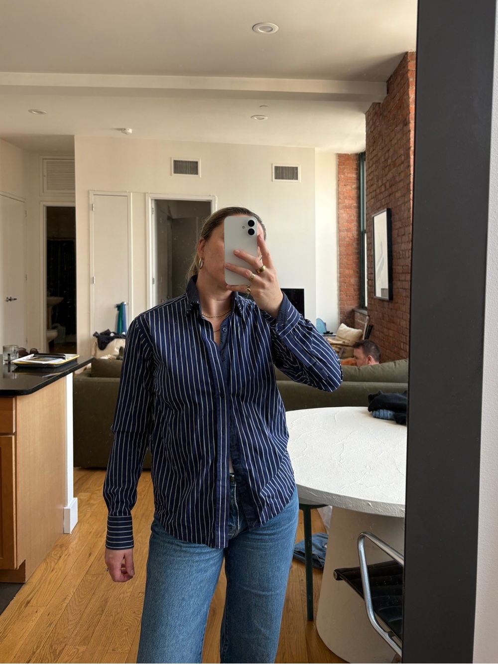 Vintage Blue Striped Button-Up Shirt